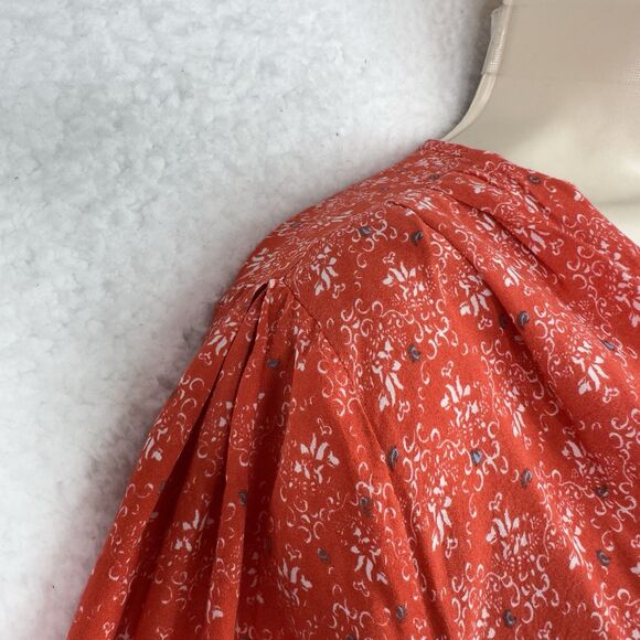 Black Note Boho Peasant Tunic Top‎ Women’s XL Orange Floral Border Print Peplum - Picture 7 of 15